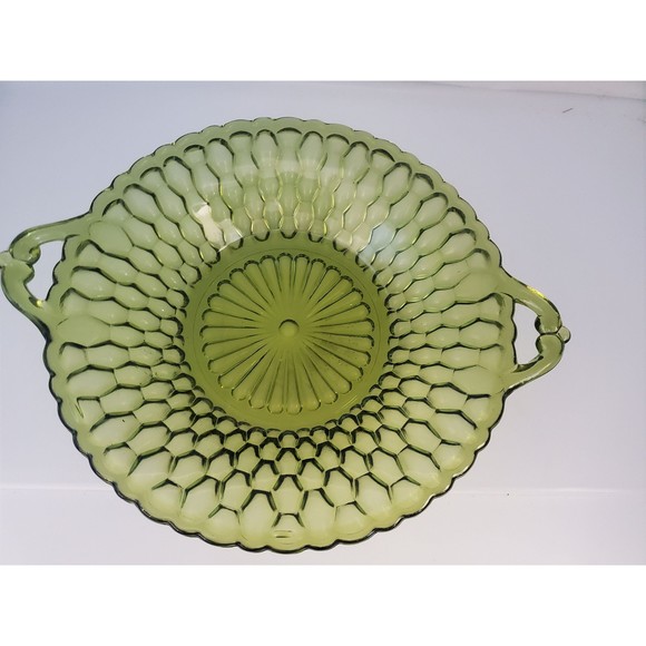Vintage  Green honeycomb Indiana glass two handled relish dish - Picture 4 of 7